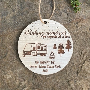Personalized Camping Ornament: Engraved Travel Trailer, Happy Camper Gift