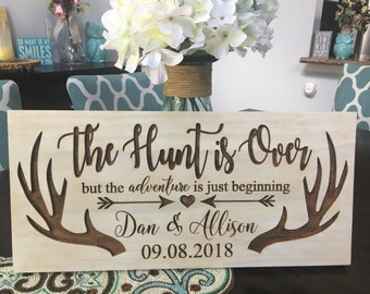 Wedding Sign, Newlywed Gift, Just Married, the Hunt is Over