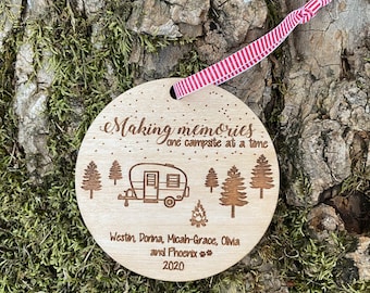 Camper Ornament, Happy Camper, Campsite, Camping gifts, Travel, Gifts for campers, Campsite sign, Couples Gift, Travel Trailer