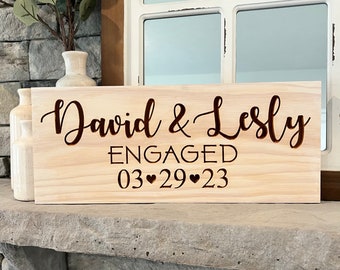 Custom Wood Engagement Sign: Personalized Newly Engaged Gift