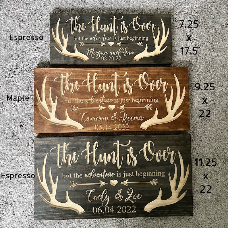Personalized Wedding Sign: The Hunt is Over, Carved Newlywed Gift