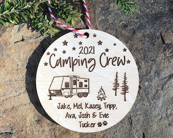 Camping Crew, Travel Trailer, Tent, Camping Ornament, Happy Camper, Campsite, Christmas Ornament, Personalized Gift, Christmas, Holiday Gift