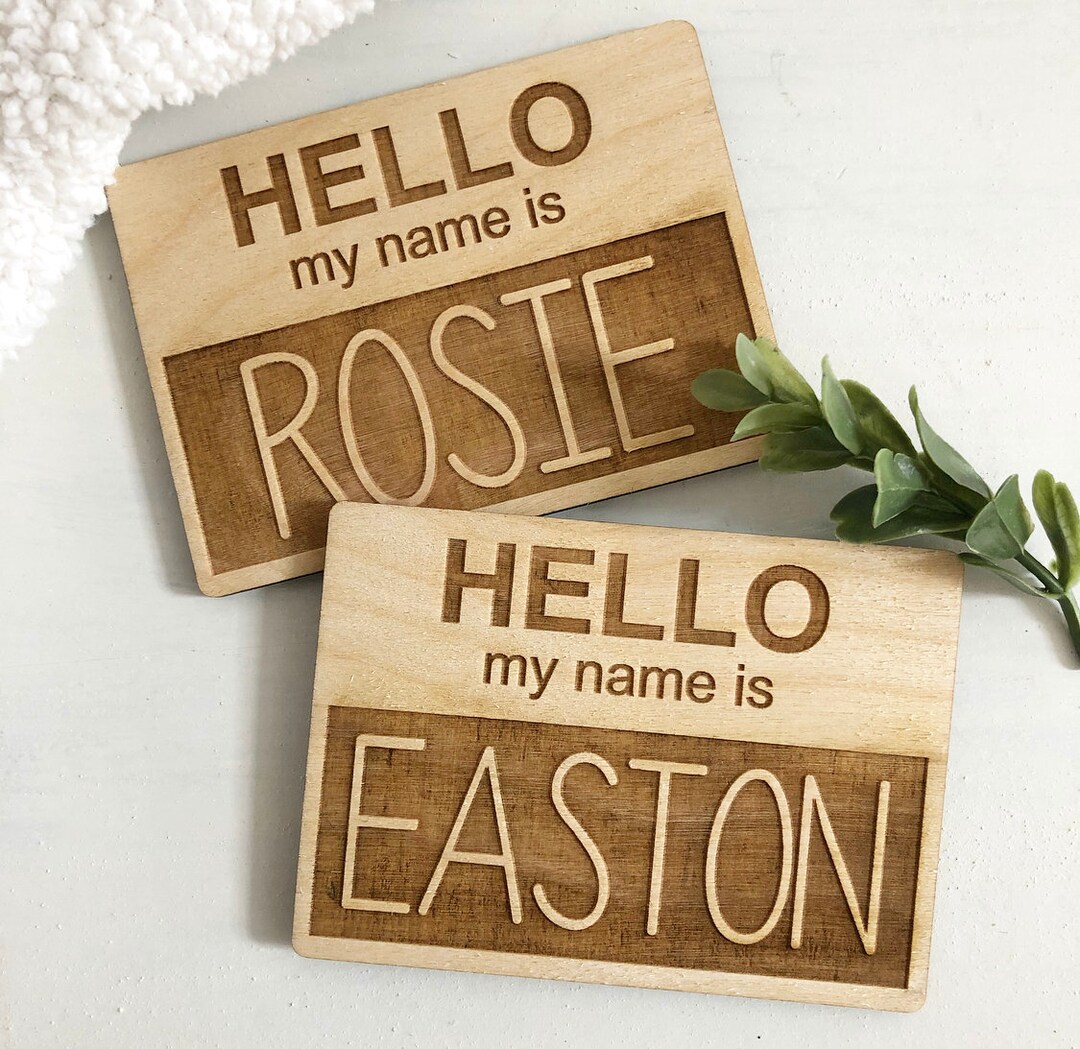 Baby Name Tag, Hello My Name Is, Baby Name Disc, Wooden Baby Tag, Wooden Baby Name Tag, Baby