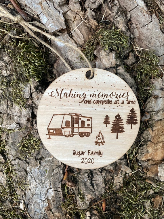 Camping Ornament Happy Camper Travel Trailer Campsite