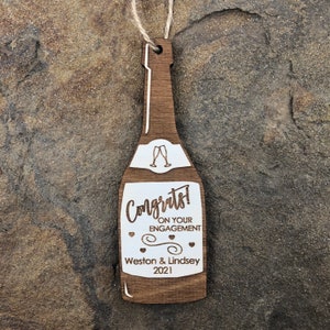 Engagement Gift, Engagement Ornament, Congratulations, Champagne Bottle Ornament, First Christmas Engaged, Christmas Ornament, Couples Gift