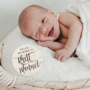Hello My Name Is, Baby Announcement, Welcome Home Baby, Newborn Photo Prop, Personalized keepsake, Wood Round, Gifts for new mother