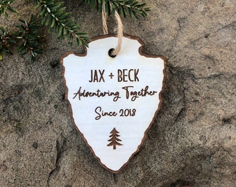 Personalized Arrowhead Christmas Ornament: Adventuring Together, Couples Gift