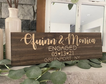 Custom Wood Engagement Sign: Personalized Newly Engaged Gift