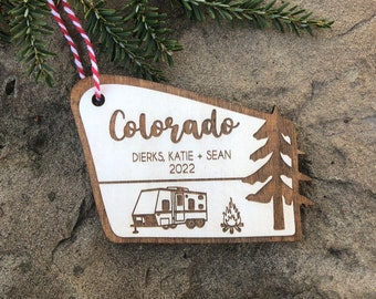 Personalized Camping Ornament: Engraved Family Vacation Keepsake