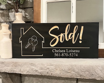 Custom "Sold" Realtor Sign: Real Estate Closing Gift, Wood Photo Prop