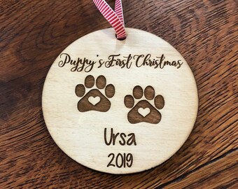 Personalized Dog Ornament: Puppy's First Christmas, Engraved Pet Gift