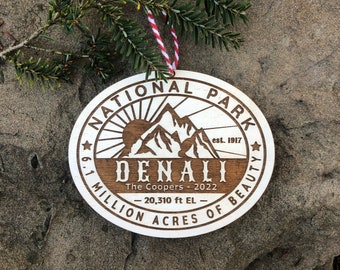 Denali National Park, Christmas Ornament, Alaska, National Park Lover, Hiking, Adventure, Travel, Christmas Tree, Holiday Gift, Couples Gift