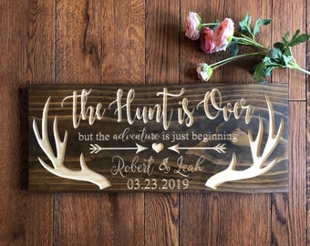 Wedding Sign, Newlywed Gift, Just Married, The Hunt is Over, Bridal Shower, Hunting, Housewarming Gift, Wedding Gift, Anniversary Sign