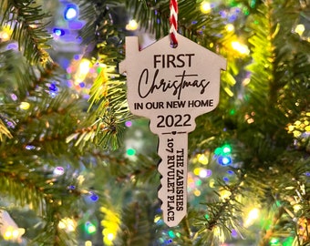 Personalized First Christmas New Home Key Ornament