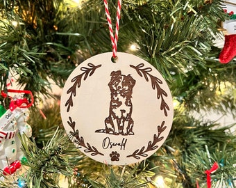 Personalized Australian Shepherd Ornament: Engraved Wood Dog Christmas Ornament