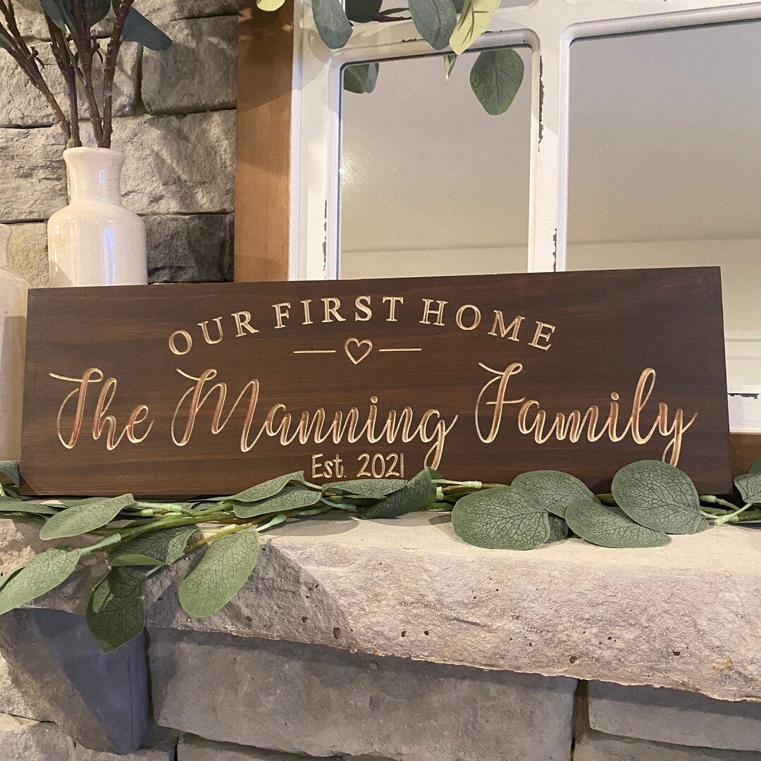 First Home Monogram Custom Carved Wood Sign: Our First Home, Family Name, Established Date ...