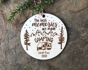 Camping Ornament, Happy Camper, Travel Trailer, Campsite, Christmas Ornament, Personalized Gift, Christmas, Holiday Gift, Couples Gift,