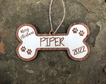Dog Bone Ornament, Gift for dog owner, Personalized Dog Ornaments, Gifts for dog lovers, Dog First Christmas, Dog mom, Dog adoption ornament