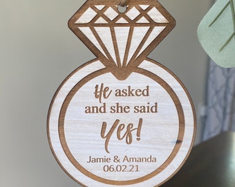 He Asked and She Said Yes, Engagement Ring Engagement ornament, Diamond Ring Ornament, Engagement Gift, Christmas Ornaments, Couples Gift