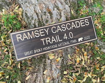Custom Carved Wood Hiking Sign: National Park, Trail, Mountain