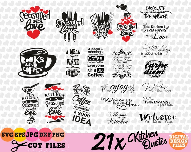 Download 21x Kitchen Quote Bundle Svg Coffee Quote Svg Vector Art Commercial Personal Use Wine Design Svg Silhouette Cricut Kitchen Svg Clip Art Art Collectibles Safarni Org