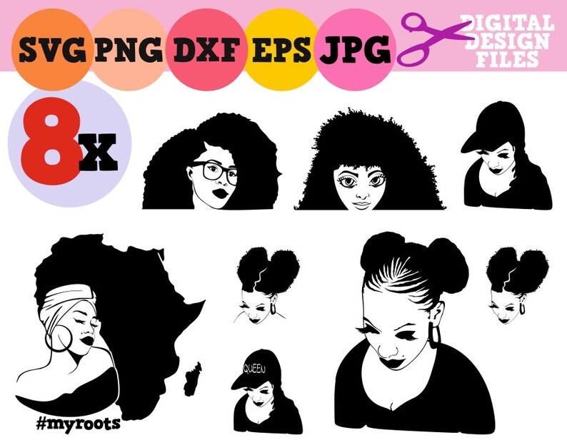 8 Black Girl Afro Svg Afro Lady File Africa Natural Hair Etsy