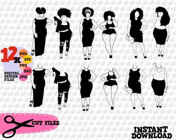 12 Black Bundle Girl Afro Svg Xxl File Natural Hair Curvy -8326