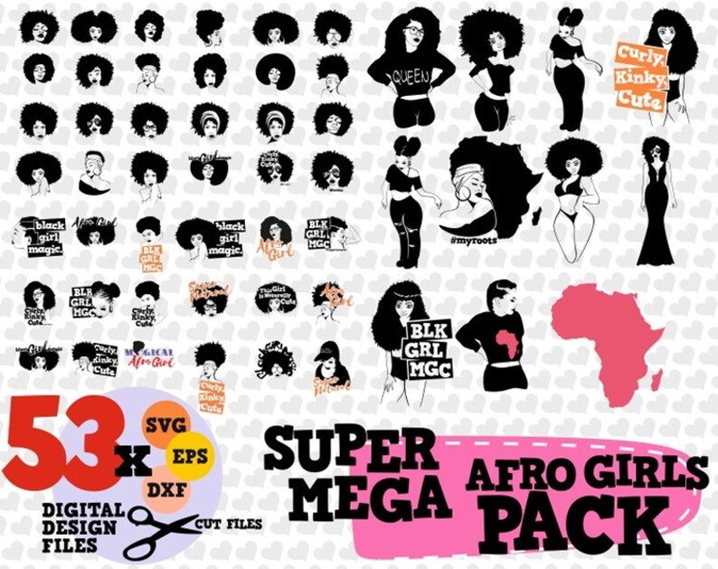 53 Black girl Bundle afro svg afro lady file Africa ...