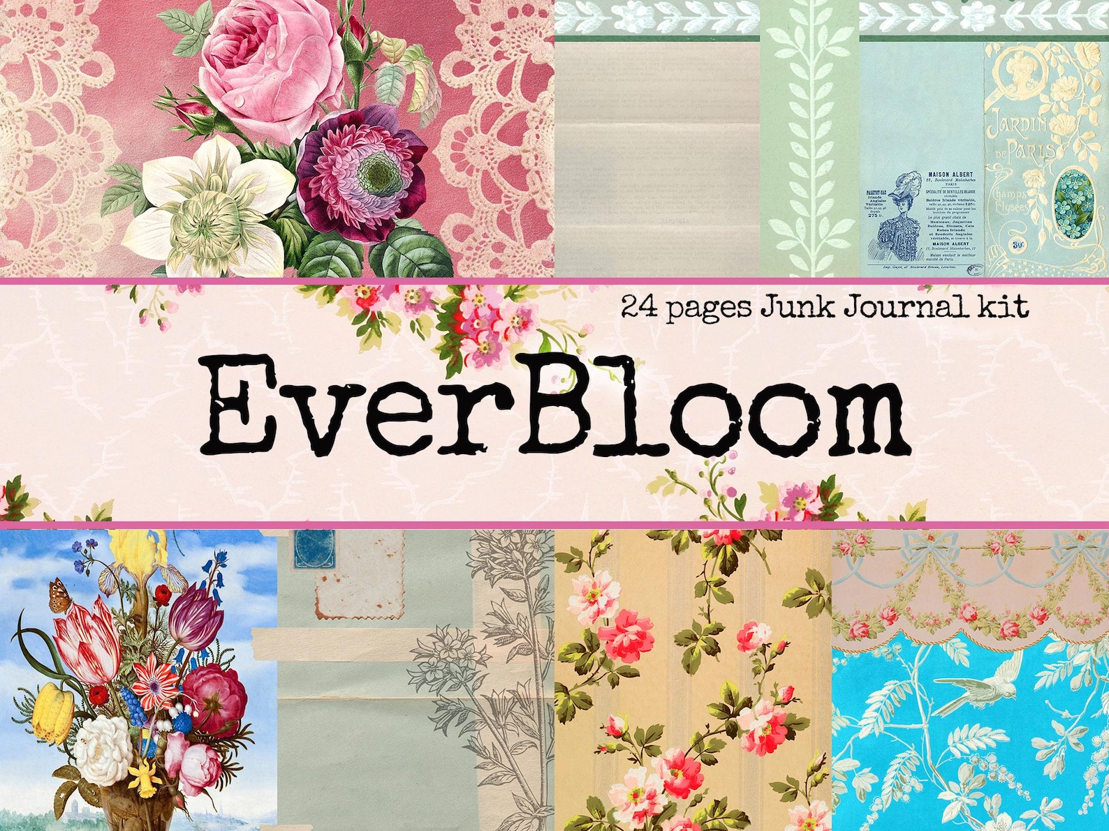 Everbloom Decorative Floral Paper Pack / Junk Journal Paper / Shabby ...