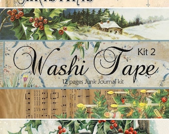 Christmas Washi Tape Kit 2, Vintage Washi Tape, Printable Journal, Junk Journal Kit, Digital Download, Shabby Chic, Decorative Paper Bundle