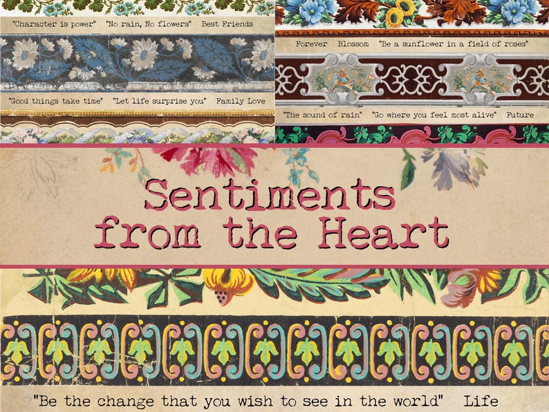 Sentiment Border Sentiments From the Heart, Vintage Washitape, Printable Diary, Junk ...