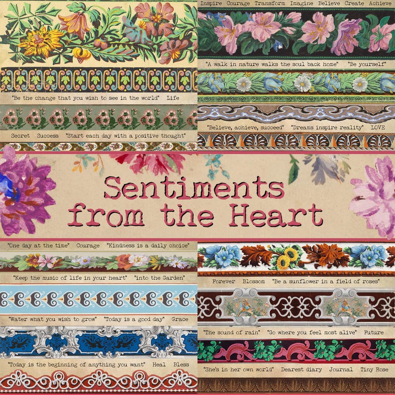 Sentiment Border Sentiments From the Heart, Vintage Washitape, Printable Diary, Junk ...