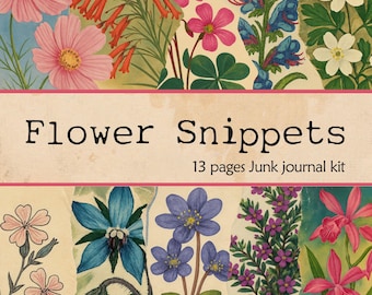 Vintage gescheurde Bloemen papiersnippers, Junk journal, Papierstroken, 81 set Decoratieve gescheurde Washistrips, Bloemenpapier, scrapbook
