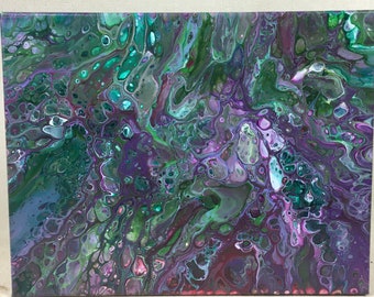 Pintura abstracta púrpura y verde