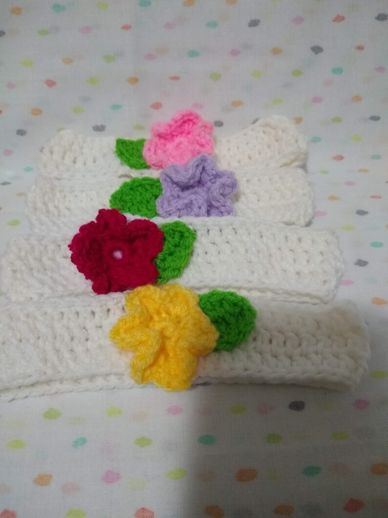 Handmade Crocheted 3-6 month white headbands