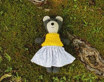 Farley Bear, baby bear, little handmade heirloom soft toy, stuffed animal, bear stuffed animal, teddy bear, yellow sweater