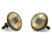 Feng Shui Cufflinks - Lucky Cufflinks - Zen Cufflinks - Chinese Coin Cufflinks - Money Cufflinks - Medallion Cufflinks