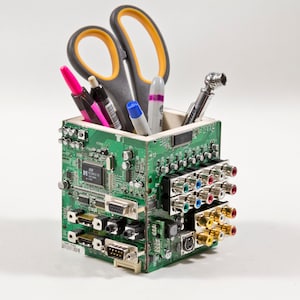 Circuit Board Pencil Pen holder, Computer Industrial look, with engineer feel for the IT nerd in your life. Office geek cool practical gift