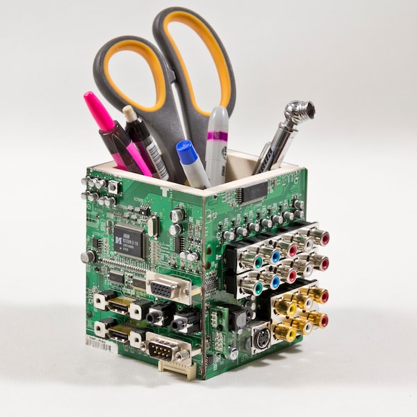 Circuit Board Pencil Pen holder, Computer Industrial look, with engineer feel for the IT nerd in your life. Office geek cool practical gift
