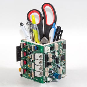 Upcycled Circuit Board Pencil Holder: Tech Geek Desk Organizer [valentines day gift for husband boyfriend fiancée nerd computer practical]