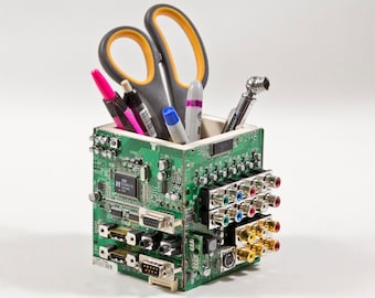 Circuit Board Pencil Pen holder, Computer Industrial look, with engineer feel for the IT nerd in your life. Office geek cool practical gift