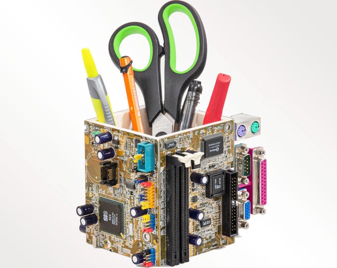 Upcycled Circuit Board Pencil Holder: Tech Geek Desk Organizer [graduation gift for husband boyfriend fiancée nerd computer practical]