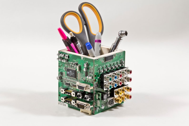 Circuit Board Pencil Pen holder, Computer Industrial look, with engineer feel for the IT nerd in your life. Office geek cool practical gift image 1