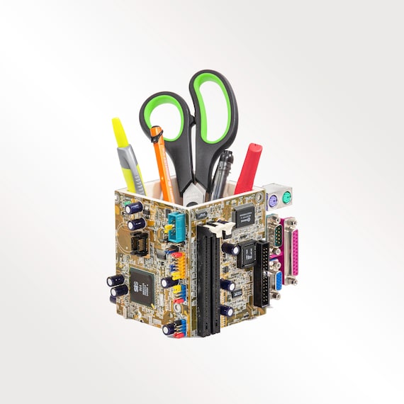 Upcycled Circuit Board Pencil Holder: Tech Geek Desk Organizer [graduation gift for husband boyfriend fiancée nerd computer practical]
