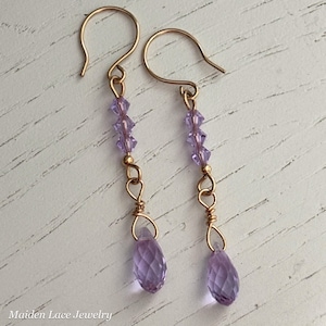 Swarovski Crystal Dangle Earrings: 14K Gold Filled Lavender Jewelry