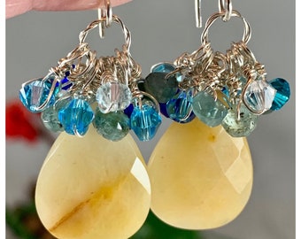 Sterling silver Cluster gemstone earrings