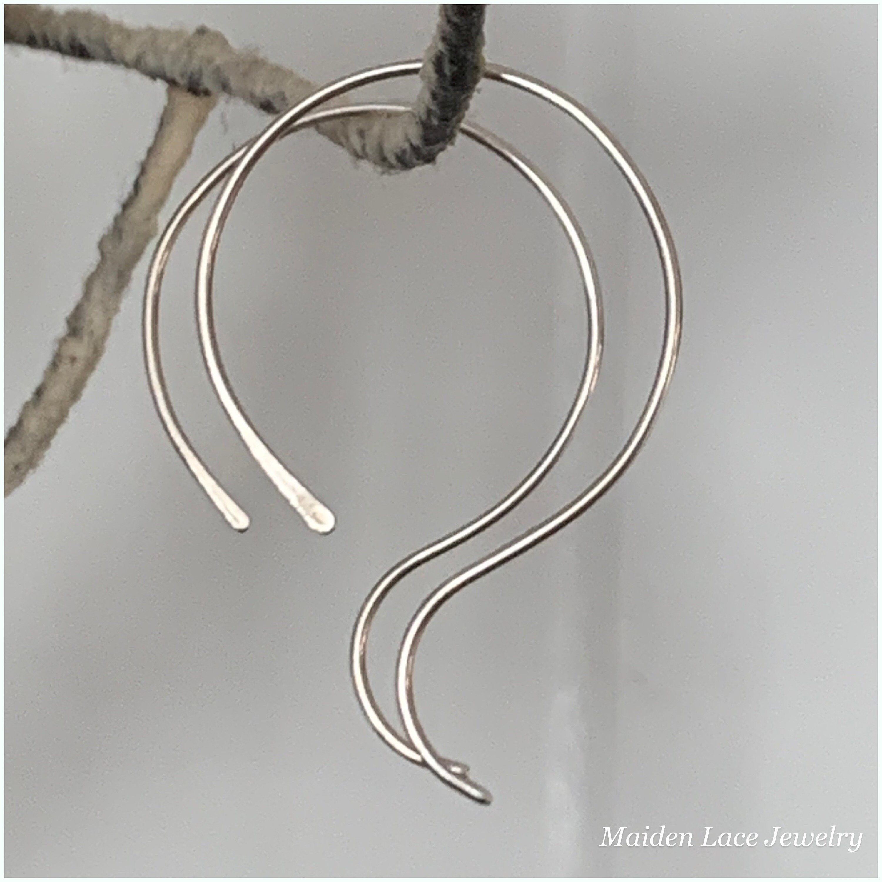 Sterling silver open hoops, swirl threader earrings, skinny hoop earrings
