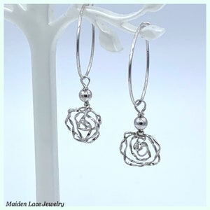 Sterling silver rose hoops