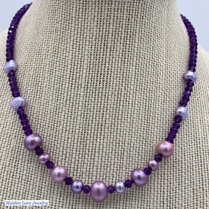 Amethyst and lavender freshwater pearl adjustable choker necklace