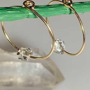 Gold herkimer diamond hoop earrings